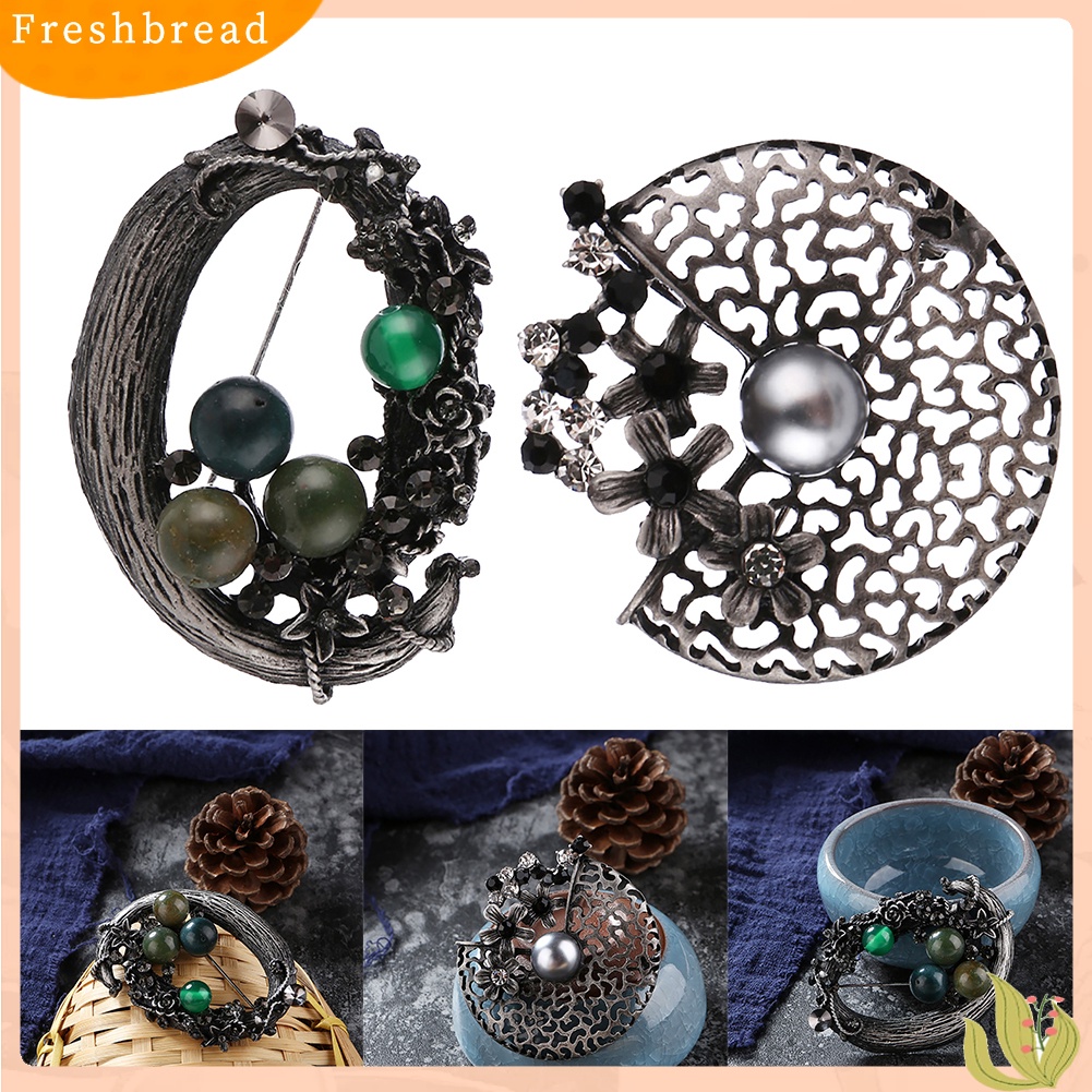 < Freshbread > Vintage Wanita Pesta Perhiasan Berlian Imitasi Berongga Bunga Bros Pin Syal Breastpin