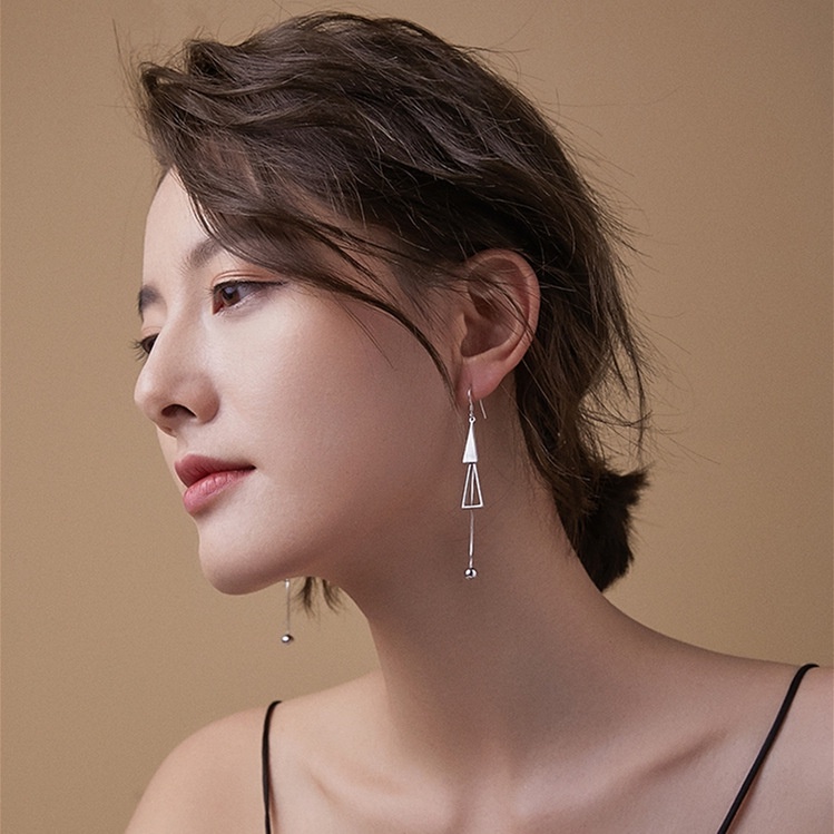 Goldkingdom Aksesoris Perhiasan Fashion Ready Stock Anting Geometris, Feminim Anting Perak Panjang, Versi Korea Benang Telinga, Berpohon Bersih Merah Pertunjukan Wajah Anting Tipis