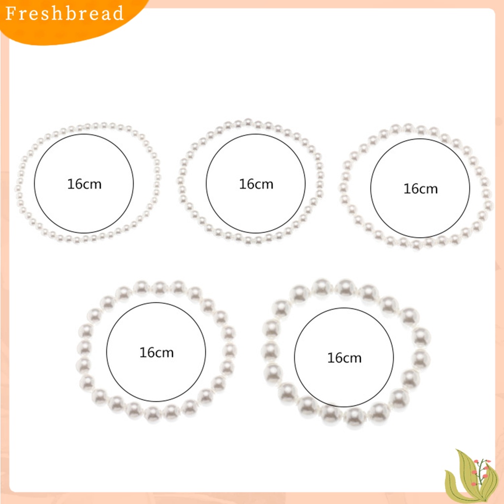 &lt; Freshbread &gt; 5Pcs Wanita Gelang Peregangan Multilayer Perhiasan Plastik Faux Pearl Beads Bracelet Pernikahan