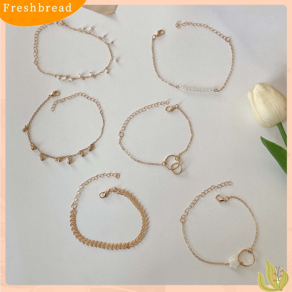 &lt; Freshbread &gt; 6Pcs Gelang Wanita Stackable Circle Jewelry Adjustable Bright Luster Bracelets Untuk Pesta