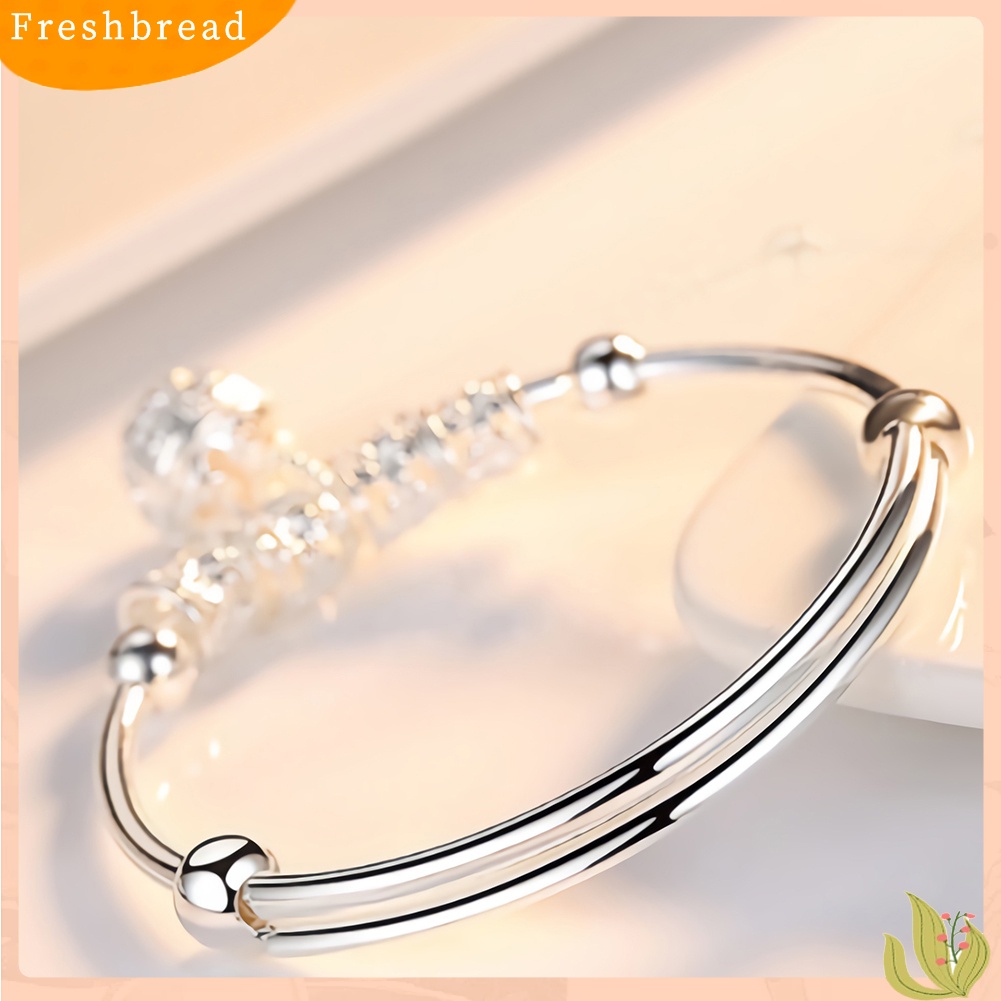 &lt; Freshbread &gt; Wanita Manik-Manik Bell Pesona Perak Disepuh Adjustable Gelang Bangle Perhiasan Hadiah