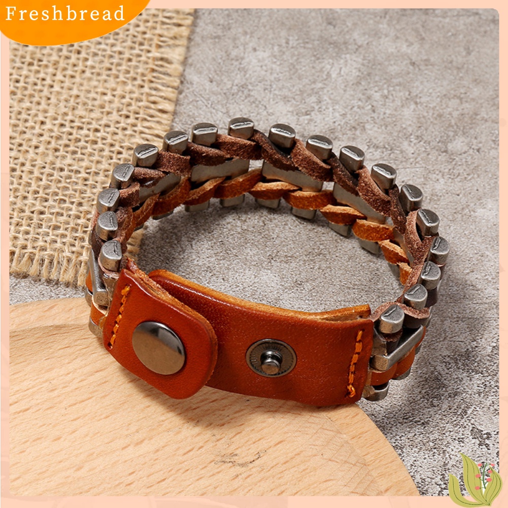 &lt; Freshbread &gt; Punk Pria Adjustable Faux Kulit Tali Dikepang Gelang Bangle Pesta Perhiasan Hadiah