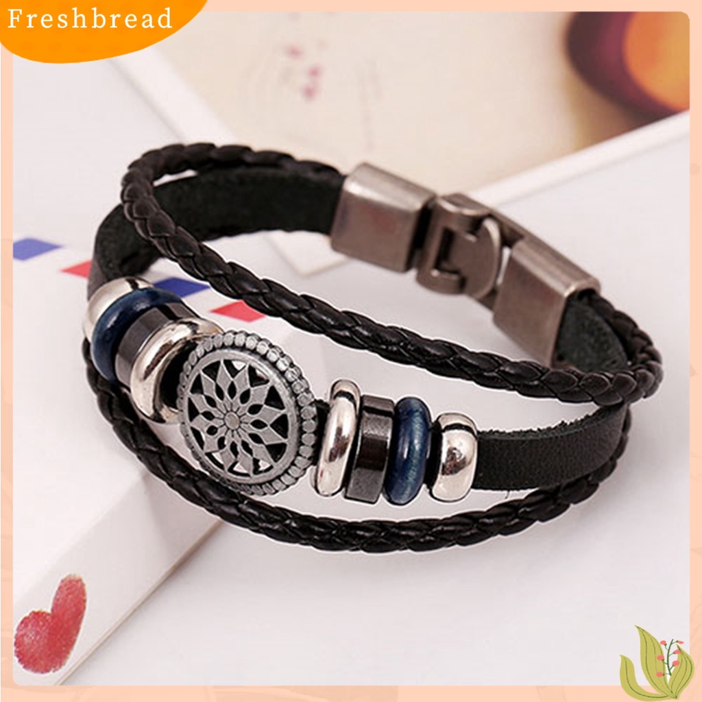 &lt; Freshbread &gt; Gelang Kepang Bunga Hollow Kulit Imitasi Multilayer Unisex Untuk Club Pesta