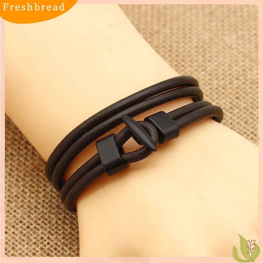 &lt; Freshbread &gt; Fashion Wanita Pria Multilayer Kulit Imitasi Punk Jangkar Gelang Bangle Hadiah