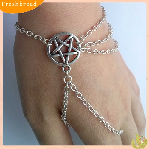 < Freshbread > Wanita Fahsion Wiccan Budak Pentagram Pentacle Dihiasi Rantai Gelang Perhiasan