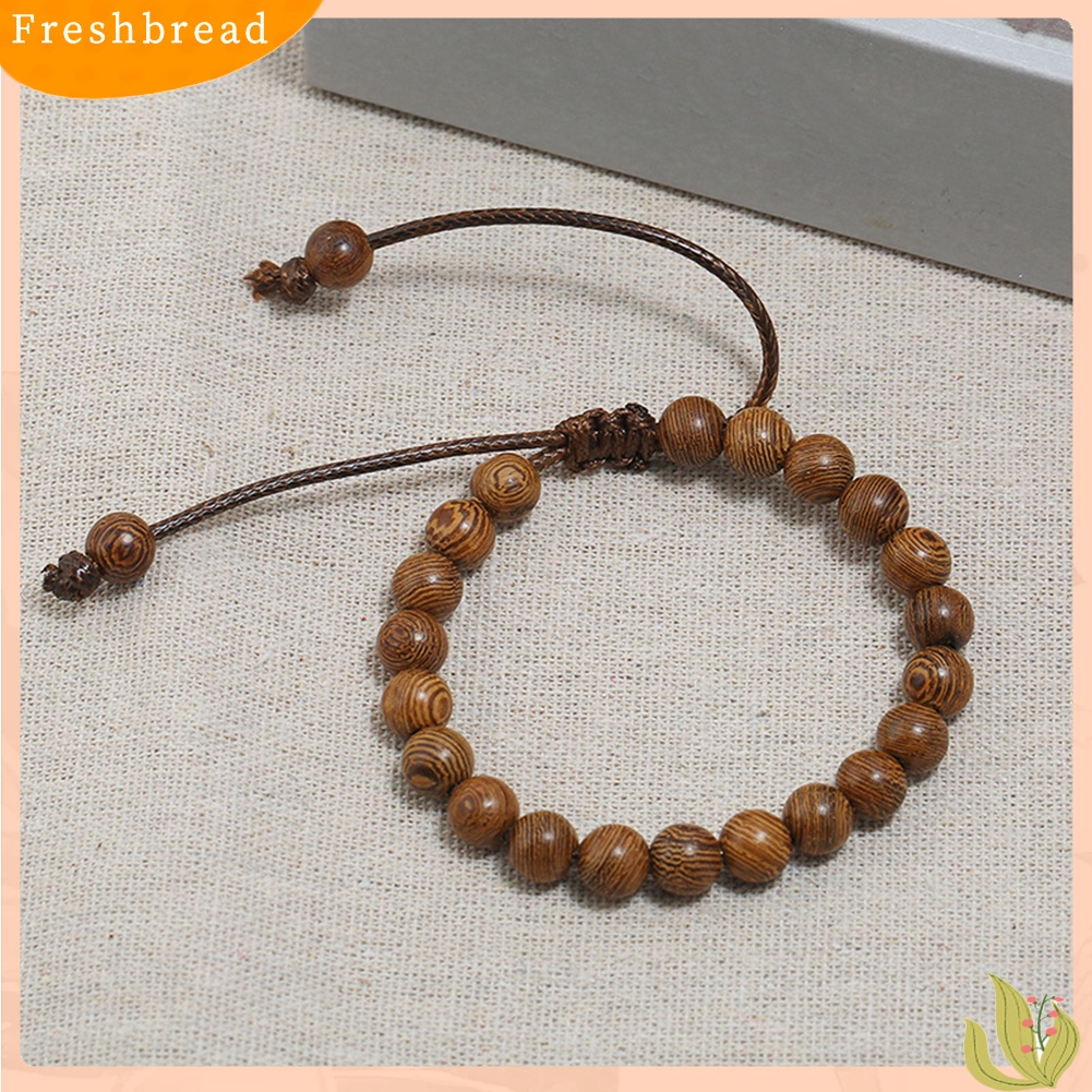 &lt; Freshbread &gt; Handmade Unisex Manik-Manik Kayu Tali Lilin Gelang Hadiah Perhiasan Tangan Rohani