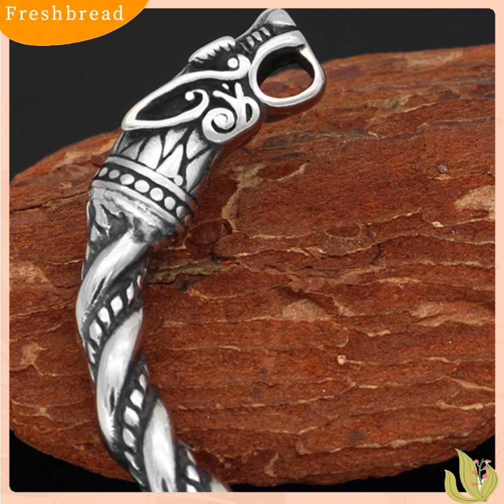 &lt; Freshbread &gt; Pria Gelang Warna Solid Vintage Stainless Anti-Cacat Mudah Cocok Dengan Pembukaan Dekoratif Memutar Kepala Naga Pria Bangles Male Jewelry