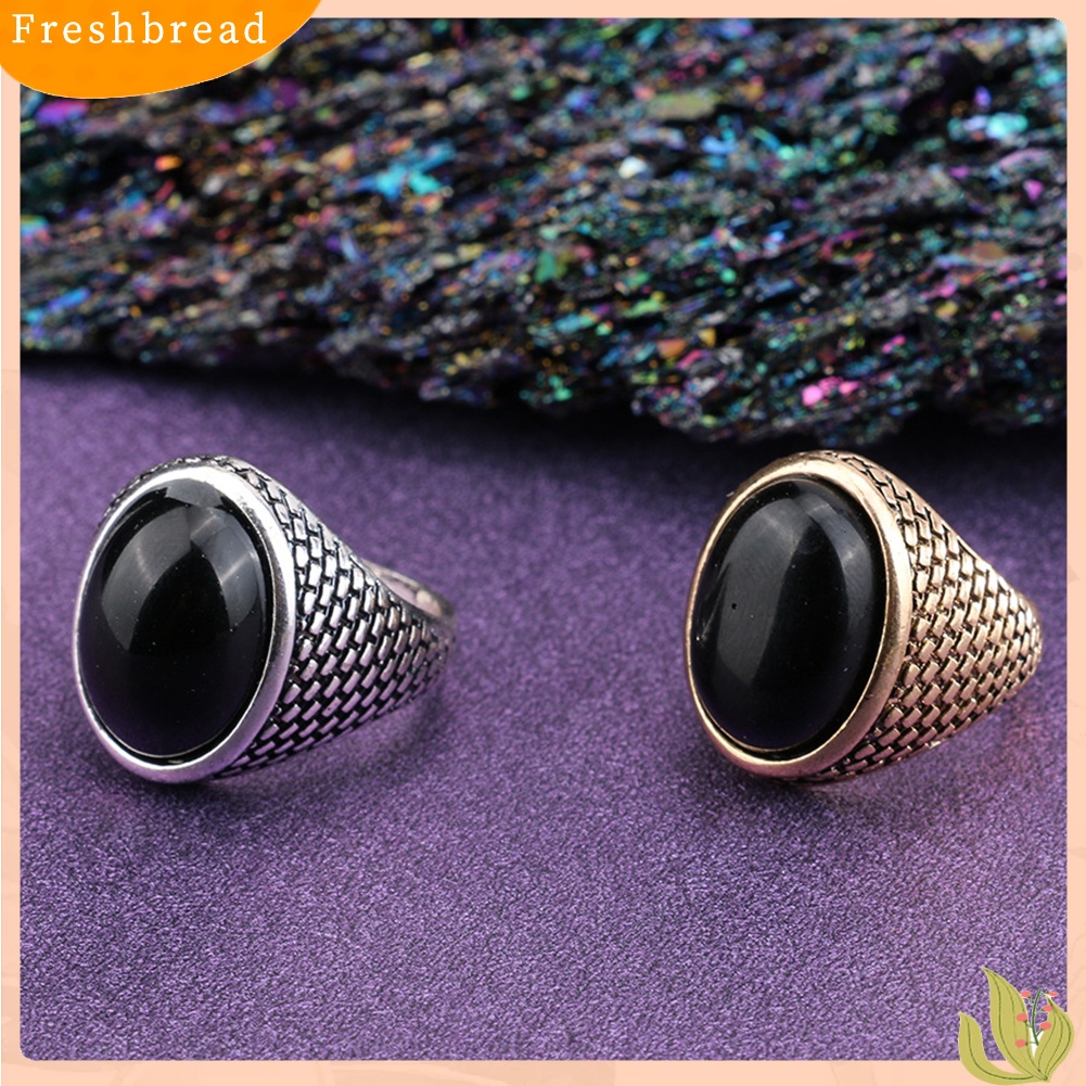 &lt; Freshbread &gt; Pria Vintage Punk Gotik Oval Besar Buatan Permata Batu Jari Cincin Perhiasan Hadiah