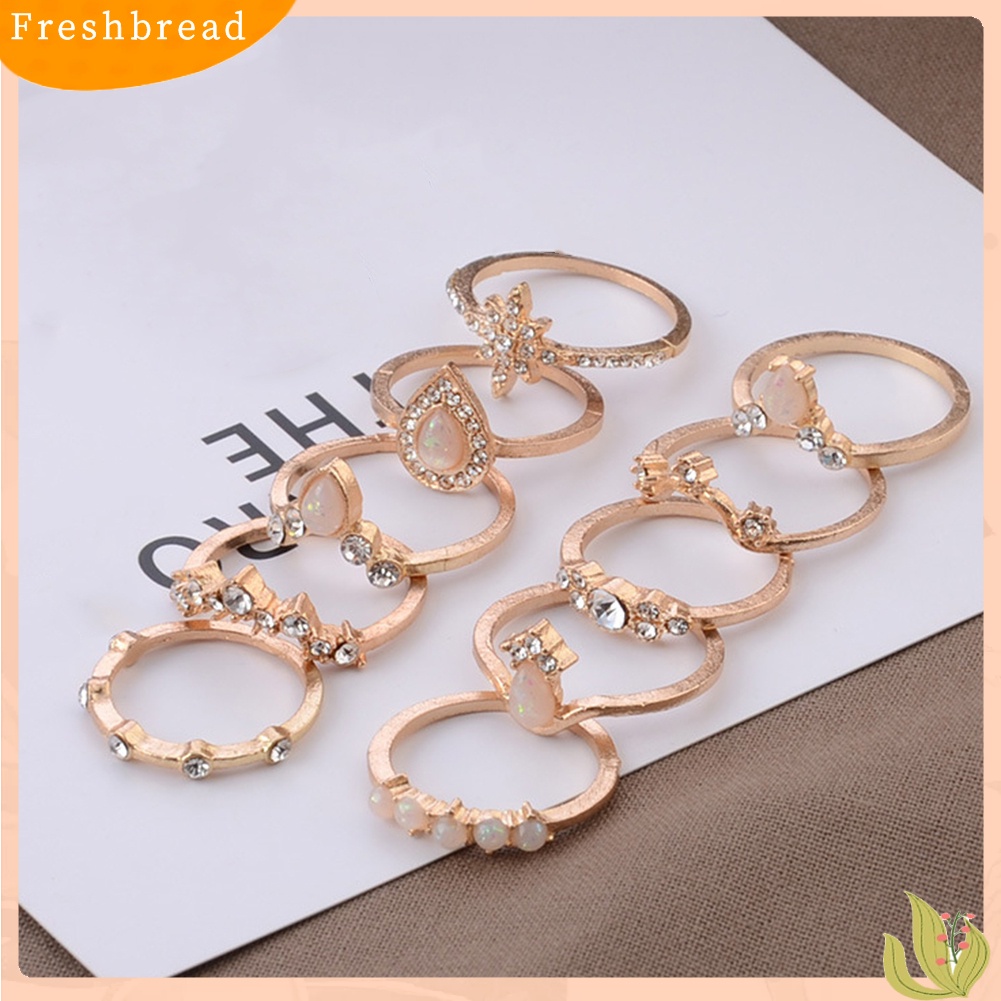 &lt; Freshbread &gt; 10Pcs/Set Lady Water Drop Bintang Mahkota Opal Imitasi Susun Buku Jari Cincin Midi