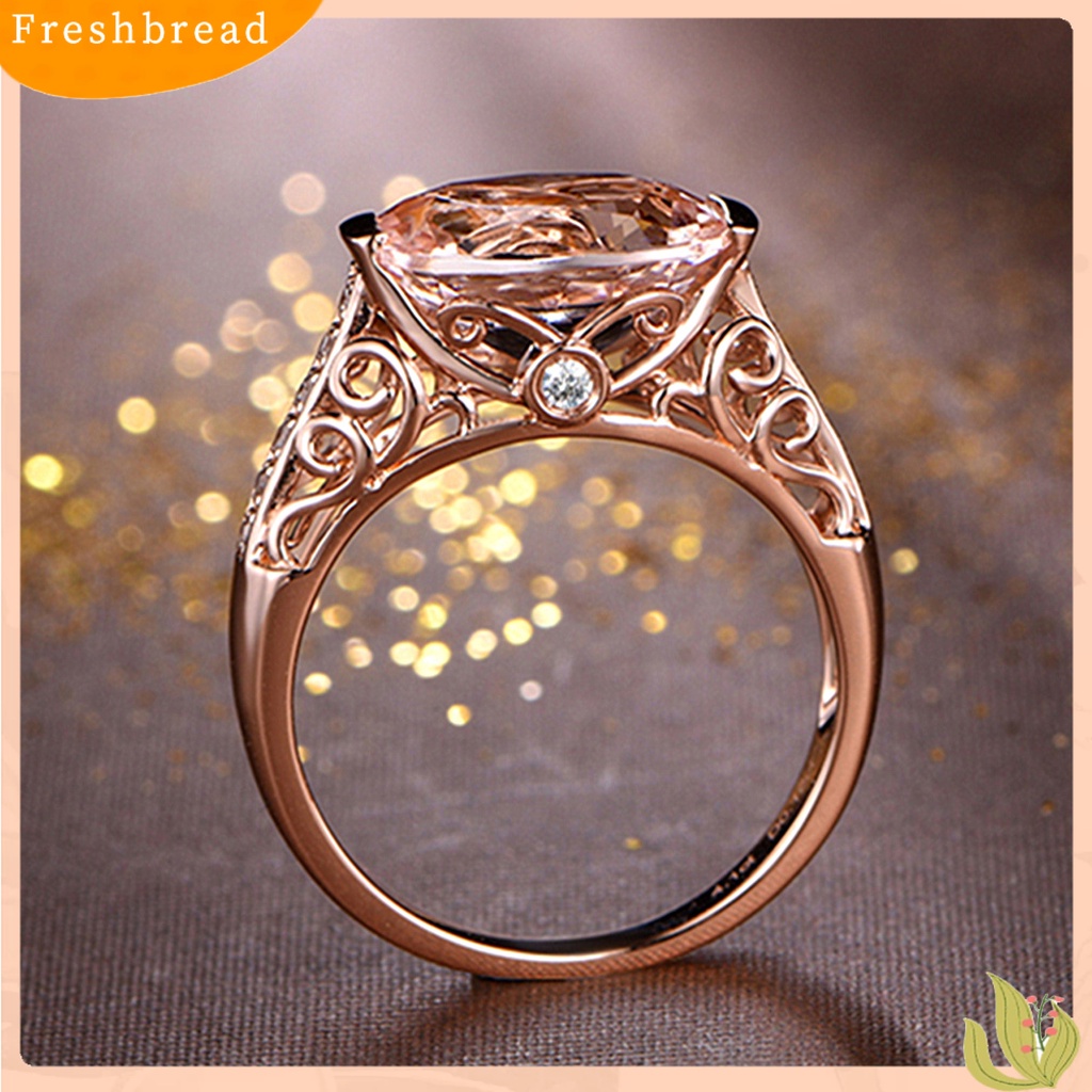 &lt; Freshbread &gt; Wanita Cincin Faux Morganite Berongga Keluar Perhiasan Electroplating Tahan Lama Finger Ring Untuk Pernikahan