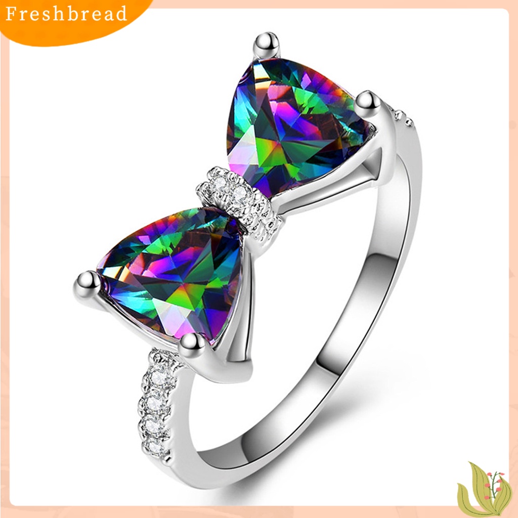 &lt; Freshbread &gt; Wanita Cincin Aesthetic Bow-knot Shiny Rhinestone Bertatahkan Sparkling Hias Hadiah Valentine Berwarna Cubic Zirconia Jari Telunjuk Cincin Perhiasan Aksesori Busana