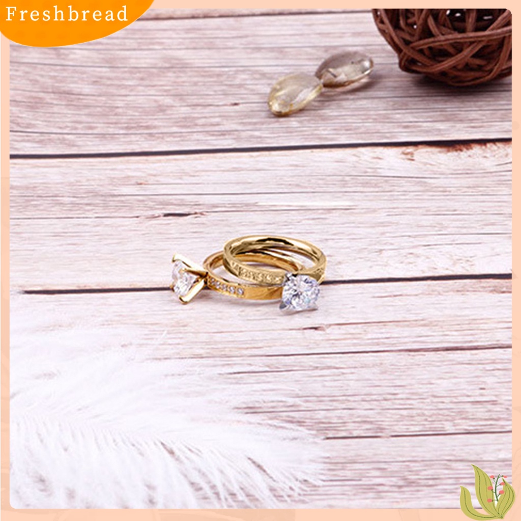 &lt; Freshbread &gt; Cincin Elegan Pengerjaan Halus Dengan Cubic Zirconia Stainless Steel Finger Ring Untuk Hari Valentine