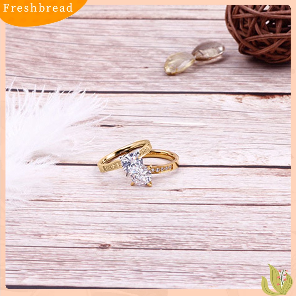 &lt; Freshbread &gt; Cincin Elegan Pengerjaan Halus Dengan Cubic Zirconia Stainless Steel Finger Ring Untuk Hari Valentine