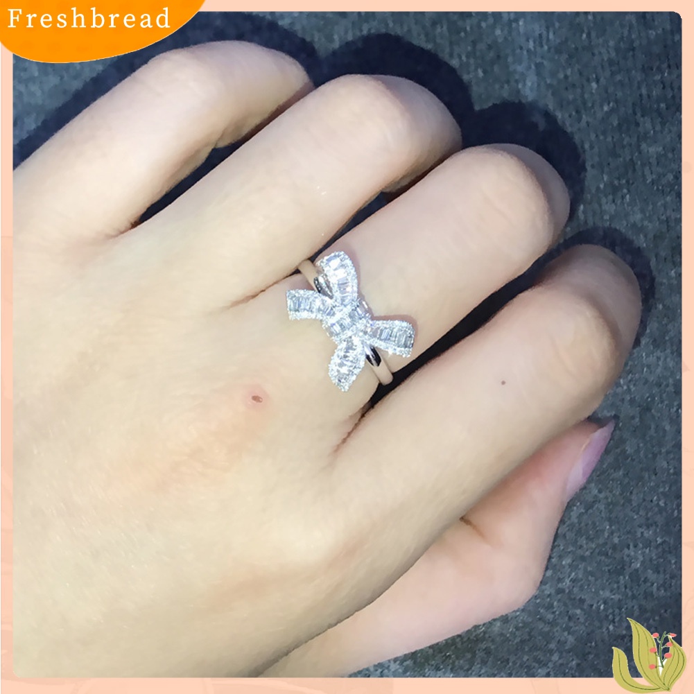 &lt; Freshbread &gt; Pesta Pernikahan Mewah Penuh Berlian Imitasi Busur Wanita Jari Cincin Pengantin Perhiasan Hadiah