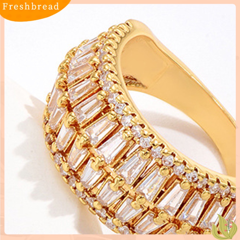 < Freshbread > Cincin Jari Cubic Zirconia Pembukaan Yang Dapat Disesuaikan Temperamen Hias Berdandan Geometris Mewah Baris Ganda Cincin Perhiasan Aksesori