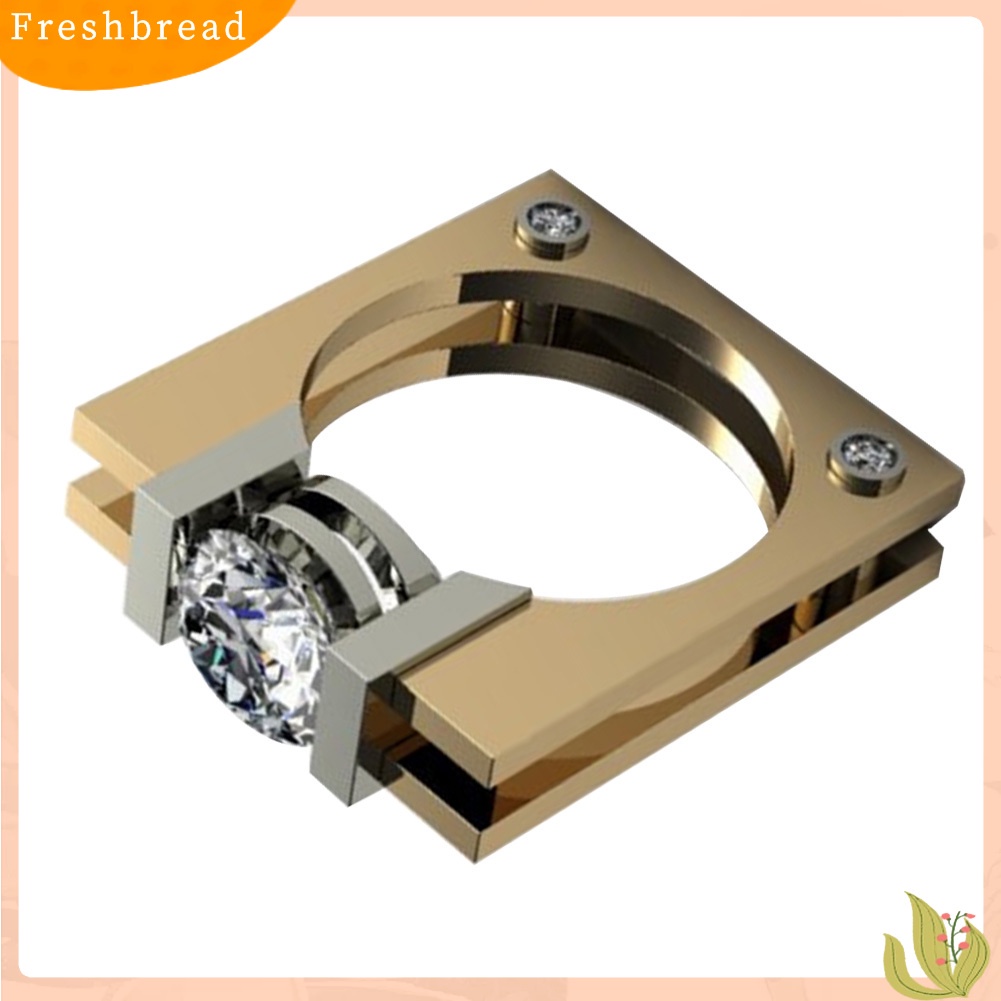 < Freshbread > Punk Unisex Cubic Zironia Berlapis Emas Persegi Geometris Jari Cincin Perhiasan Pesta