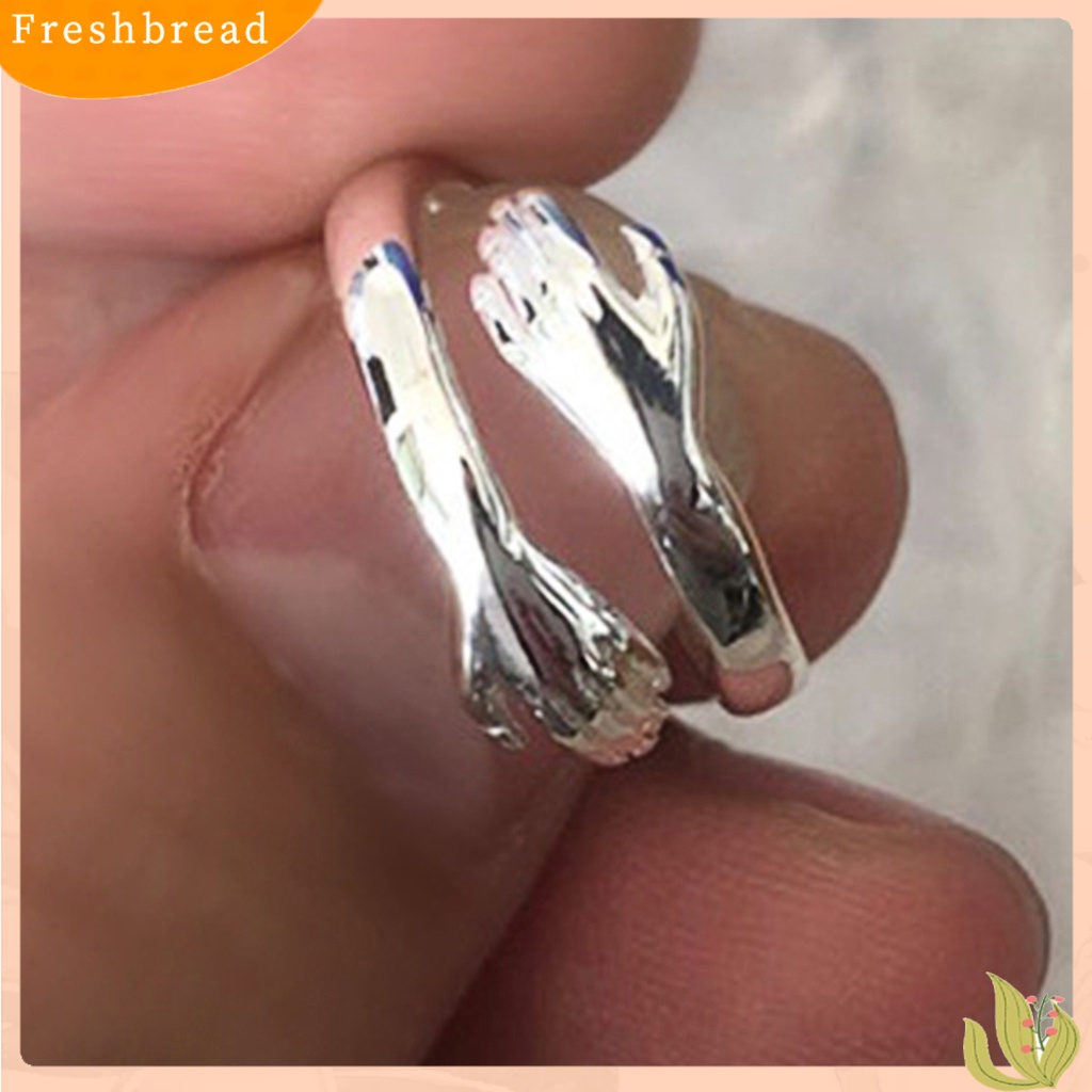 &lt; Freshbread &gt; Cincin Jari Wanita Kreatif Adjustable Hugging Hands Embrace Open Ring Jewelry Untuk Pesta