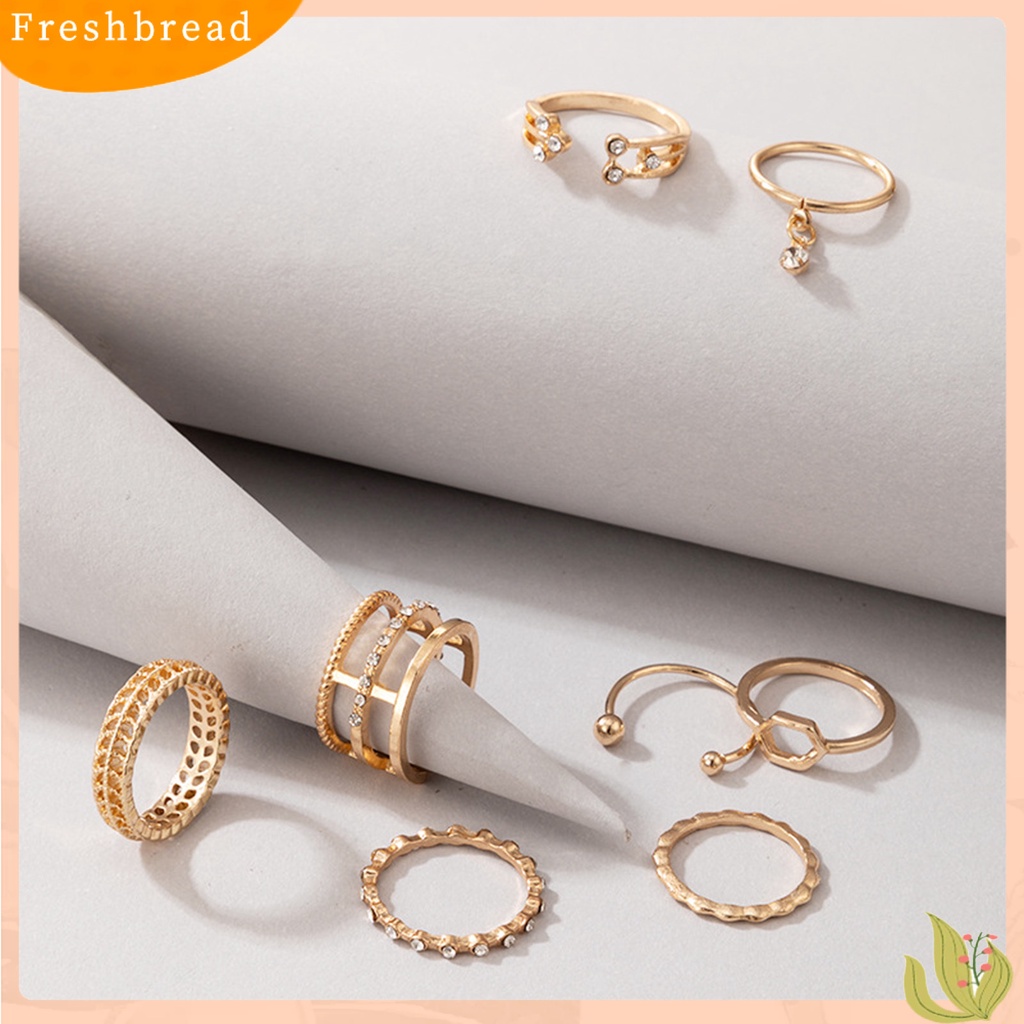 &lt; Freshbread &gt; 8Pcs Cincin Wanita Geometris Berlian Imitasi Lady Shiny All Match Hexagon Rings Untuk Pacaran