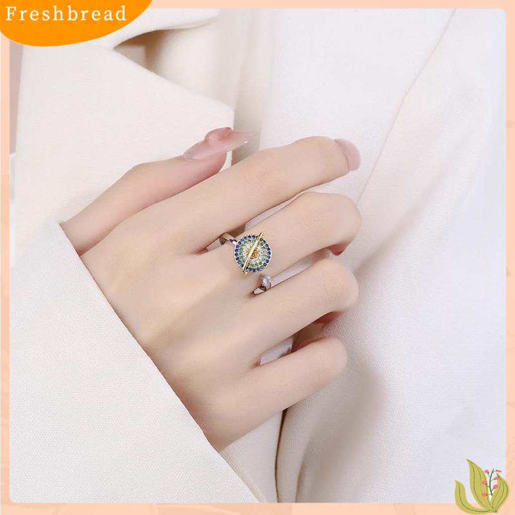 &lt; Freshbread &gt; Cincin Terbuka Bersinar Dapat Diputar Warna-Warni Cubic Zirconia Huruf Berlian Imitasi Pereda Kecemasan Desain Planet Wanita Fidget Anti Kecemasan Cincin Perhiasan Aksesori