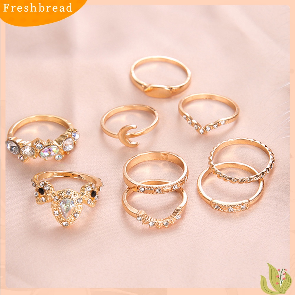 &lt; Freshbread &gt; 9Pcs/Set Bohemian Wanita Mahkota Bulan Berlian Imitasi Knuckle Midi Finger Ring Jewelry