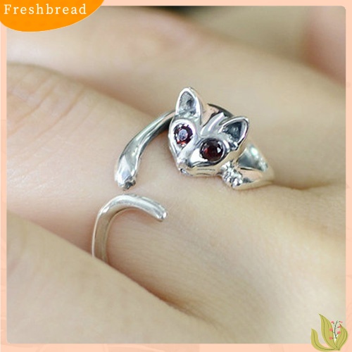 &lt; Freshbread &gt; Fashion Wanita Lucu Hewan Bentuk Kucing Berlian Imitasi Cincin Jari Terbuka Yang Dapat Disesuaikan