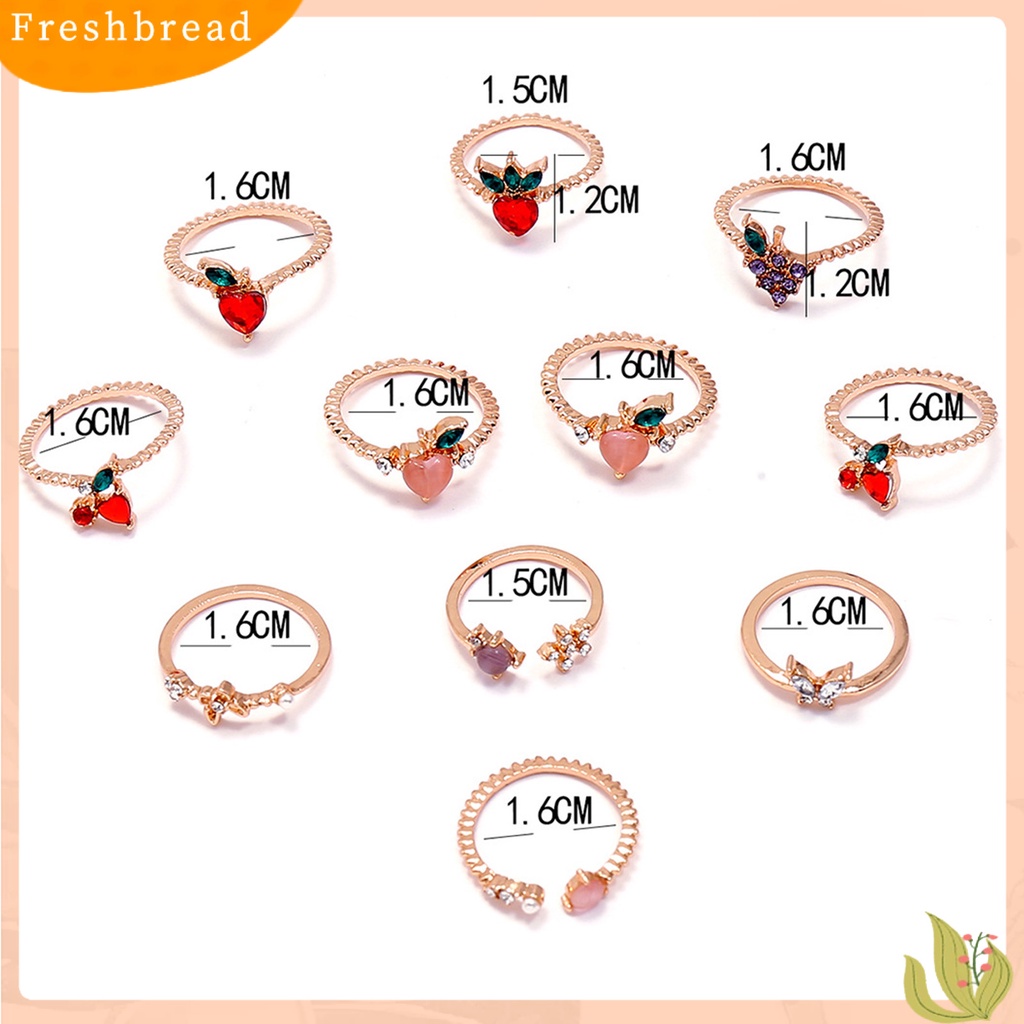 &lt; Freshbread &gt; 11 Pcs Knuckle Rings Buah Berlian Imitasi Wanita Indah Electroplating Finger Rings Perhiasan Aksesoris