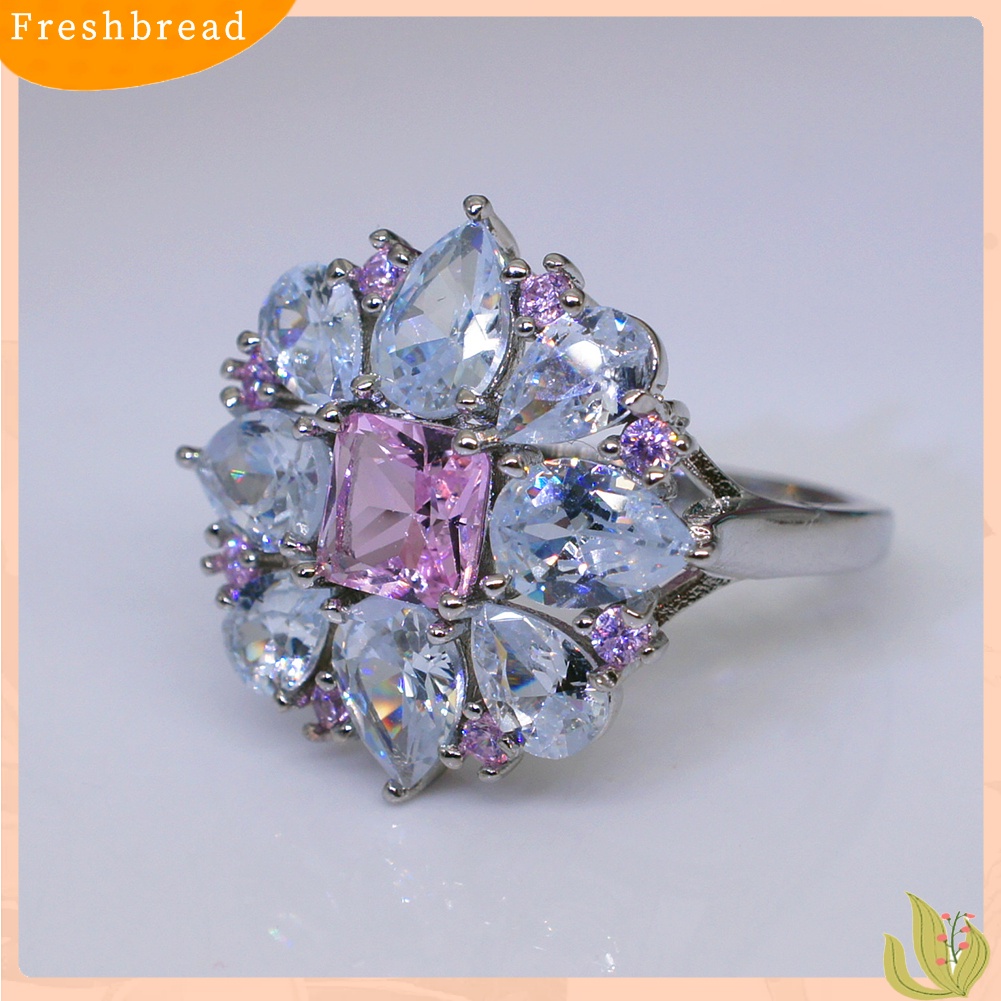 &lt; Freshbread &gt; Perhiasan Wanita Fashion Menawan Bunga Cubic Zirconia Pertunangan Pernikahan Cincin