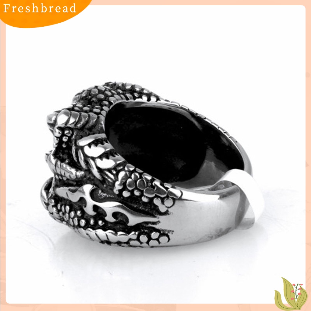 &lt; Freshbread &gt; Man Retro Titanium Steel Cincin Mendominasi Cakar Naga Desain Zirkon Cincin Hadiah