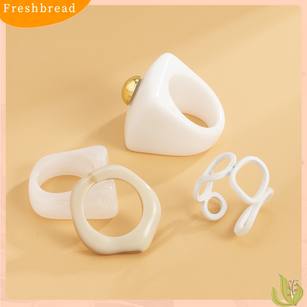 &lt; Freshbread &gt; 4Pcs Cincin Akrilik Menawan Chic Vintage Tebal Open Finger Ring Set Untuk Wanita