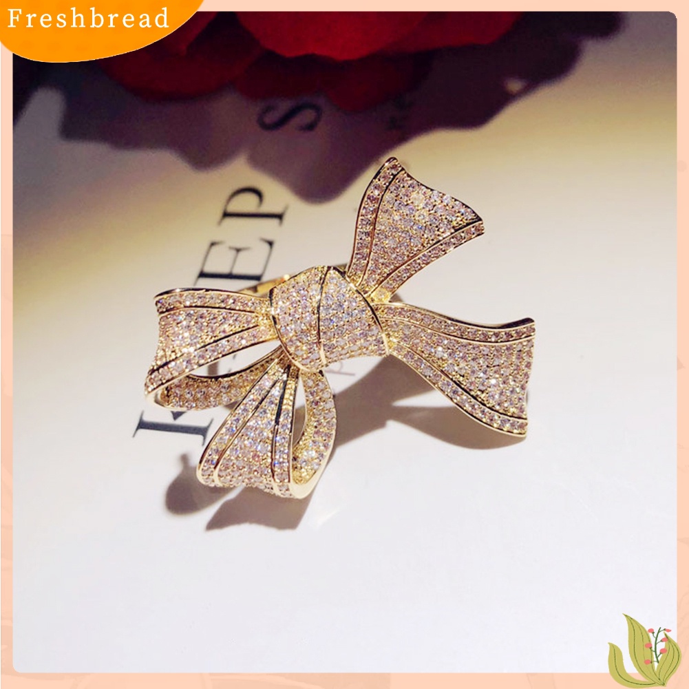 &lt; Freshbread &gt; Fashion Wanita Cubic Zirconia Bertatahkan Busur Jari Cincin Hadiah Perhiasan Pesta Pernikahan