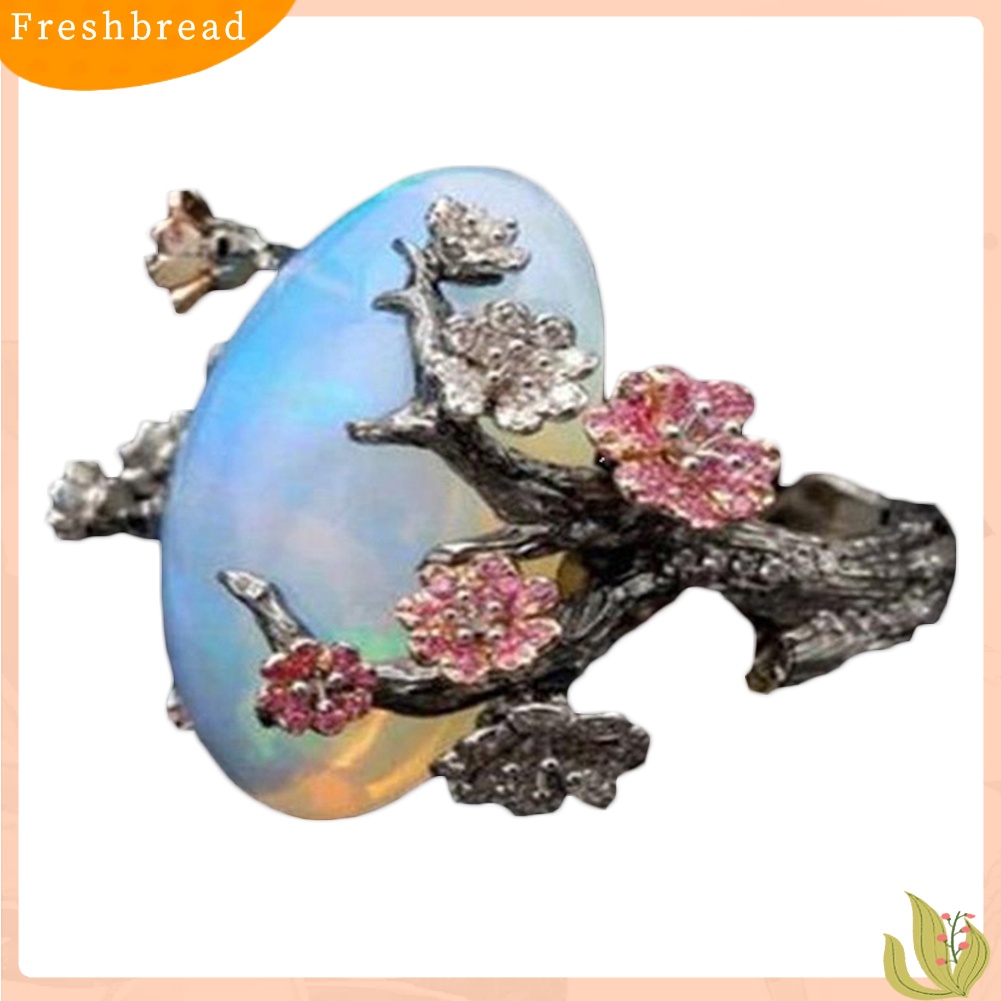 &lt; Freshbread &gt; Vintage Wanita Faux Opal Plum Blossom Bunga Two Tone Jari Cincin Perhiasan Hadiah