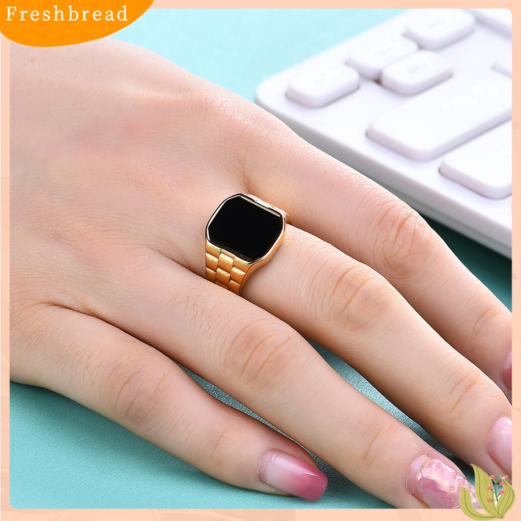 &lt; Freshbread &gt; Wanita Cincin Gaya Sederhana Warna Vibrant Tahan Karat Luntur Mengkilap Hias Baja Titanium Vintage Mewah Square Lady Ring Perhiasan Fashion Untuk Wanita