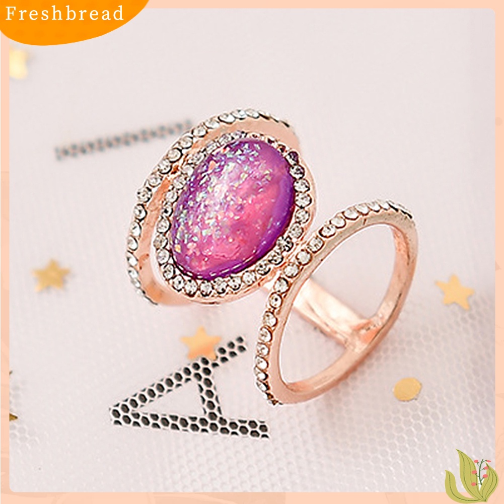 &lt; Freshbread &gt; Wanita Perhiasan Hadiah Oval Imitasi Moonstone Berlian Imitasi Dekorasi Shiny Wedding Ring