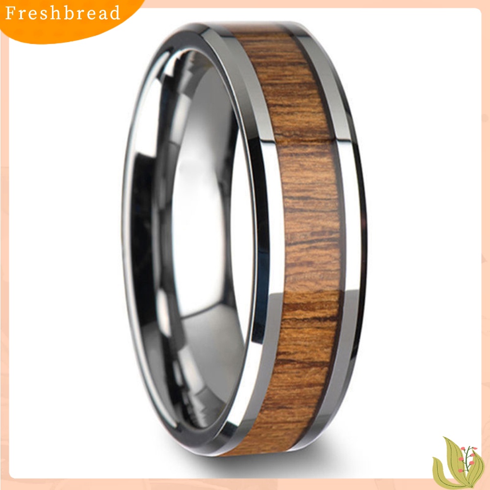 &lt; Freshbread &gt; Fashion Pria Wanita Kreatif Pita Lebar Kayu Cincin Baja Titanium Ukuran 6-12