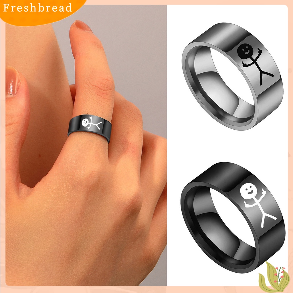 &lt; Freshbread &gt; Cincin Pasangan Hip Hop Dipoles Fashion Perhiasan Hadiah Baja Titanium Gambar Tangan Stickman Graffiti Women Ring Untuk Perjamuan