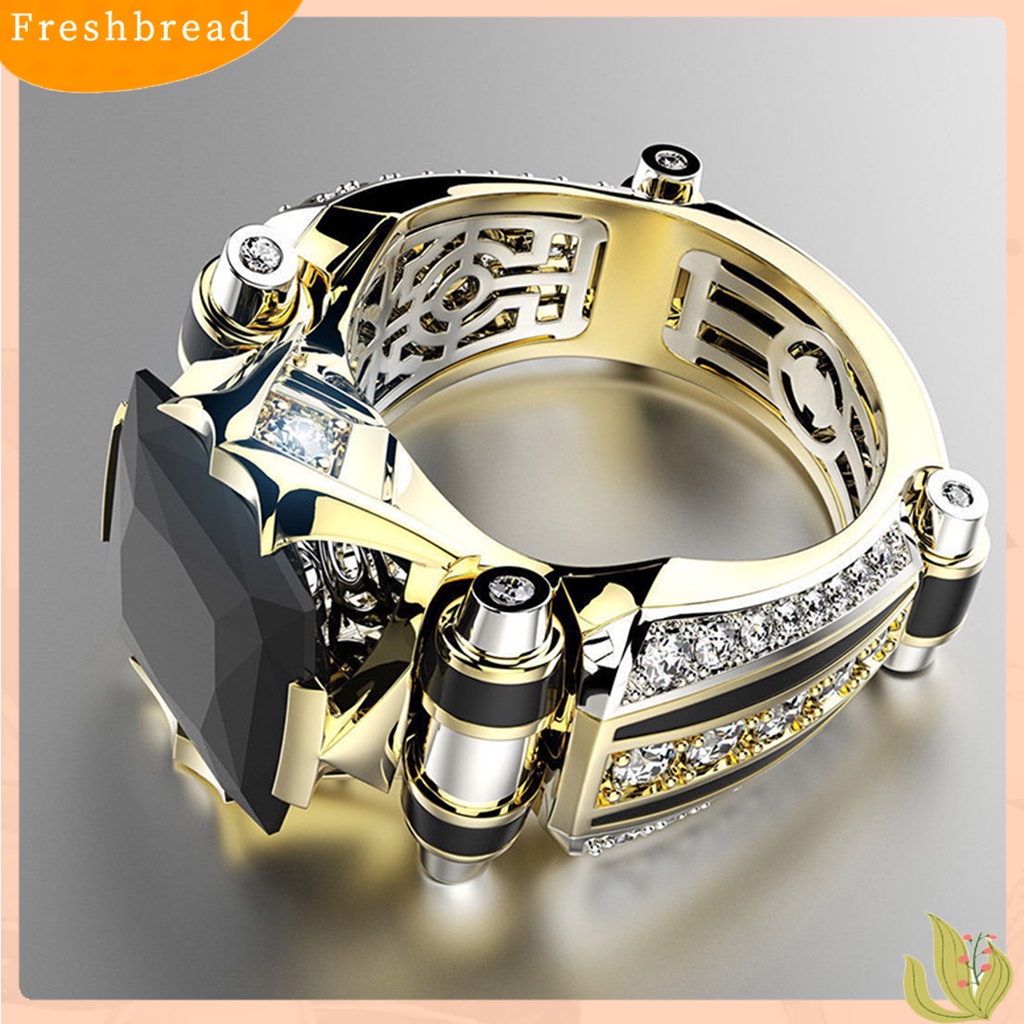 &lt; Freshbread &gt; Wanita Cincin Faux Square Crystal Two-tone Vintage Keren Punk Hadiah Berongga Bling Cubic Zirconia Ladies Finger Ring Untuk Pesta