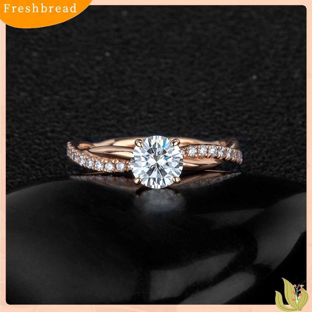 &lt; Freshbread &gt; Wanita Bulat Berlian Imitasi Bertatahkan Twist Jari Cincin Pernikahan Pertunangan Perhiasan Hadiah