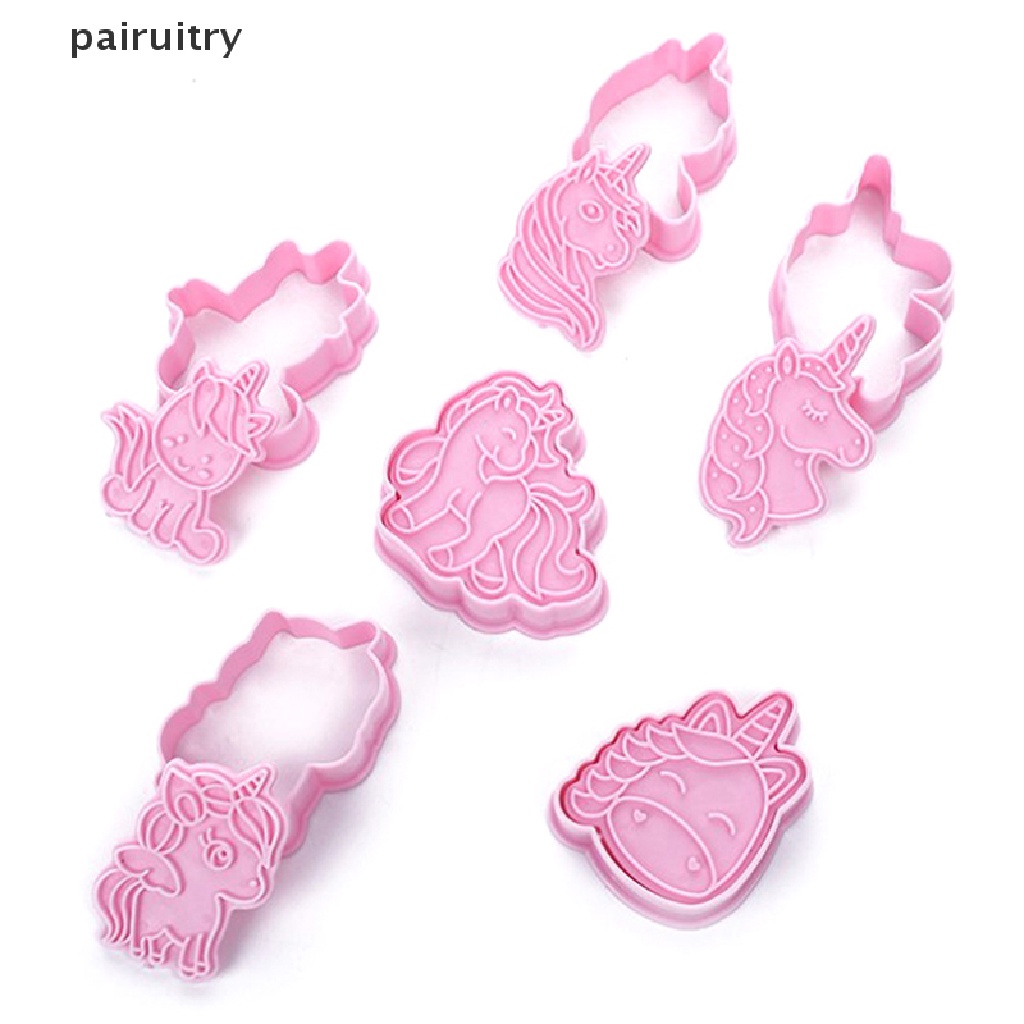 Prt 6pcs Cetakan Cookie Cutter Bentuk Unicorn Cetakan Kue Plastik 3D Kartun Hewan PRT