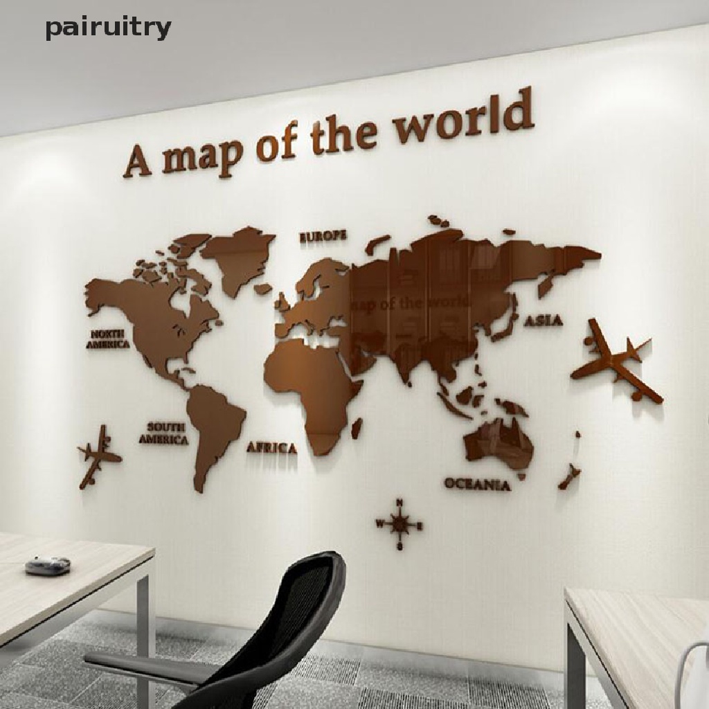 Prt 3D Mirror World Map Art Removable Stiker Dinding Acrylic Mural Decal Dekorasi Rumah PRT