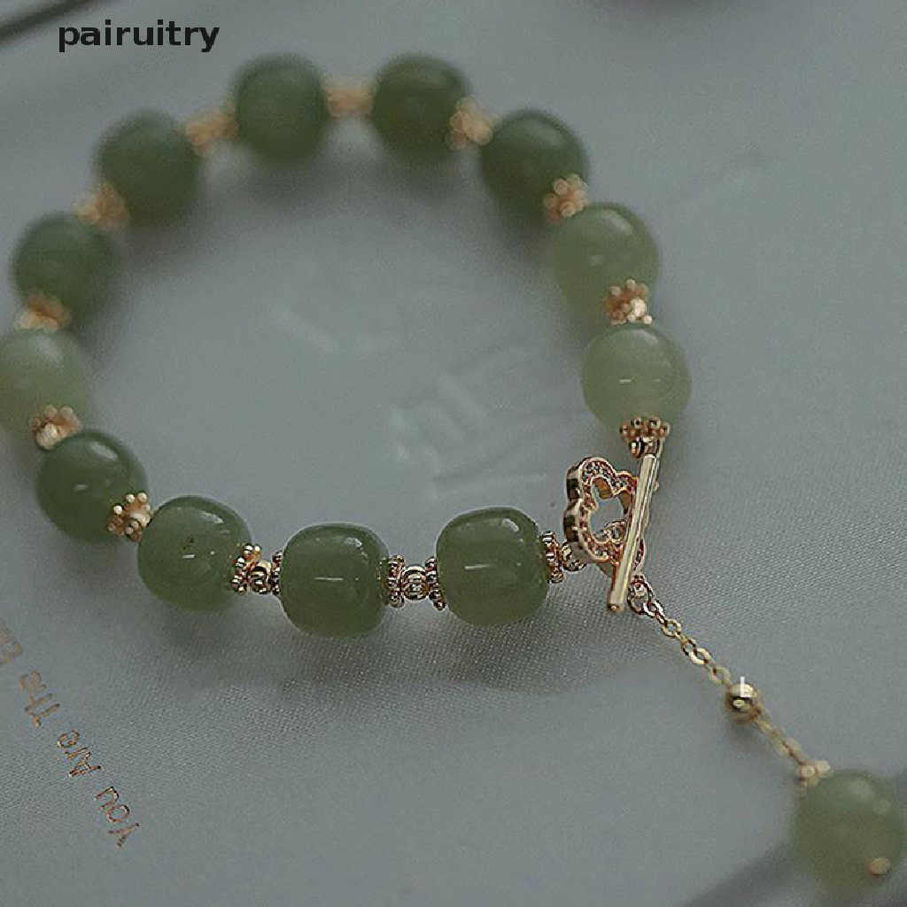 Prt Vintage Cahaya Imitasi Hetian Jade Beaded Charm Gelang Pesta Santai Mutiara Zirkon Perhiasan Fashion Untuk Wanita Hadiah PRT