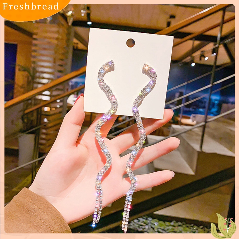 &lt; Freshbread &gt; Wanita Berlian Imitasi Mutiara Imitasi Riak Rumbai Panjang Drop Anting Pernyataan Perhiasan