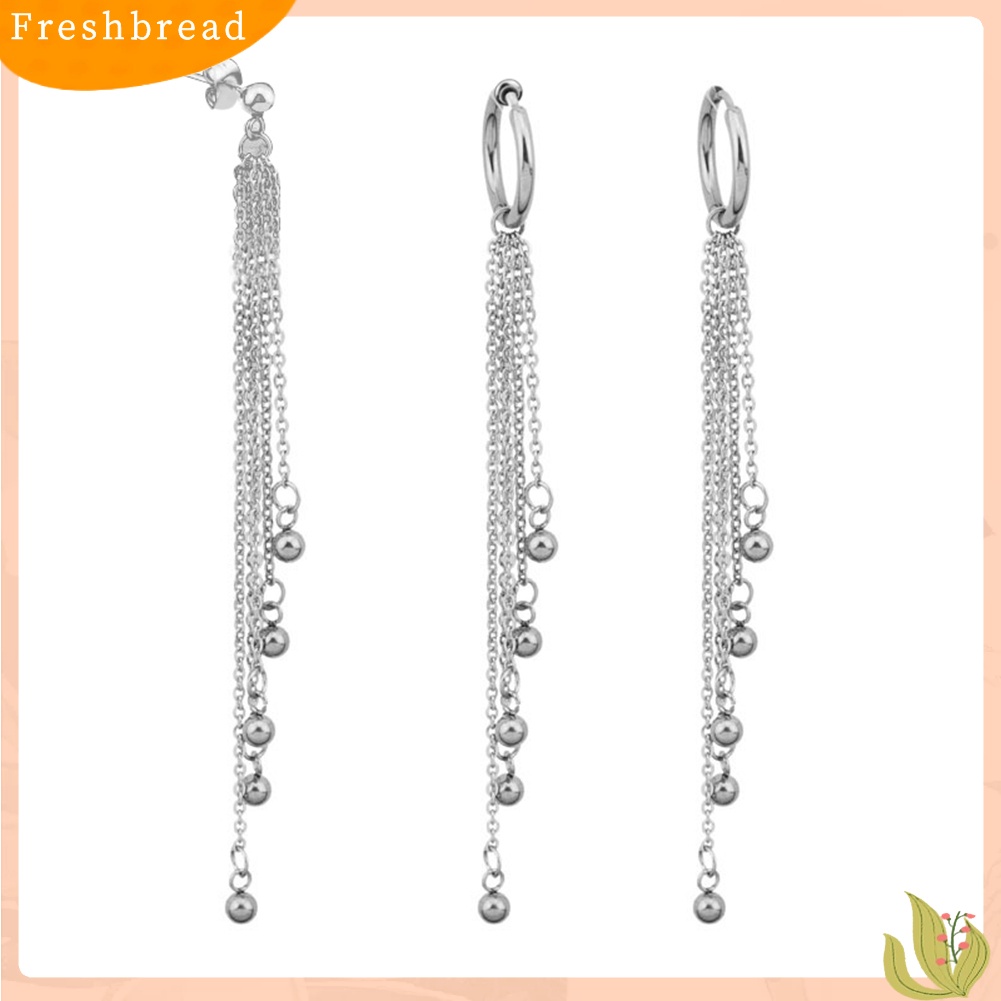 &lt; Freshbread &gt; 1Pc Unisex Manik Rumbai Menjuntai Stainless Steel Ear Stud Klip Anting Perhiasan Hadiah