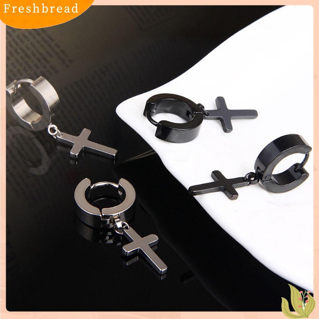 &lt; Freshbread &gt; 1Pc Unisex Menjuntai Anting Cross Hip Hop Perhiasan Simple Bright Luster Hoop Earring Untuk Pesta