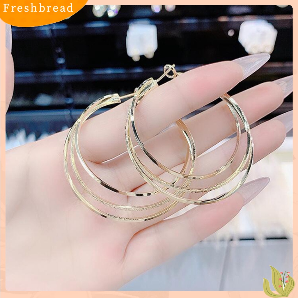 &lt; Freshbread &gt; 1pasang Anting Wanita Multi-layer Berlebihan Mengkilap Tinggi Dipoles Temperamen Telinga Dekorasi Perhiasan Bulat Besar Hoop Earrings Wanita Hadiah