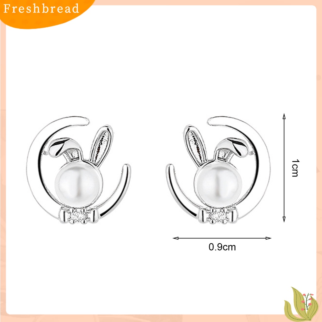 &lt; Freshbread &gt; 1pasang Anting Pejantan Bersinar Berbentuk Bulan Kelinci Dekorasi Electroplating Polishing Dekorasi Tahan Luntur Perempuan Mewah Stud Earrings Aksesoris Pakaian