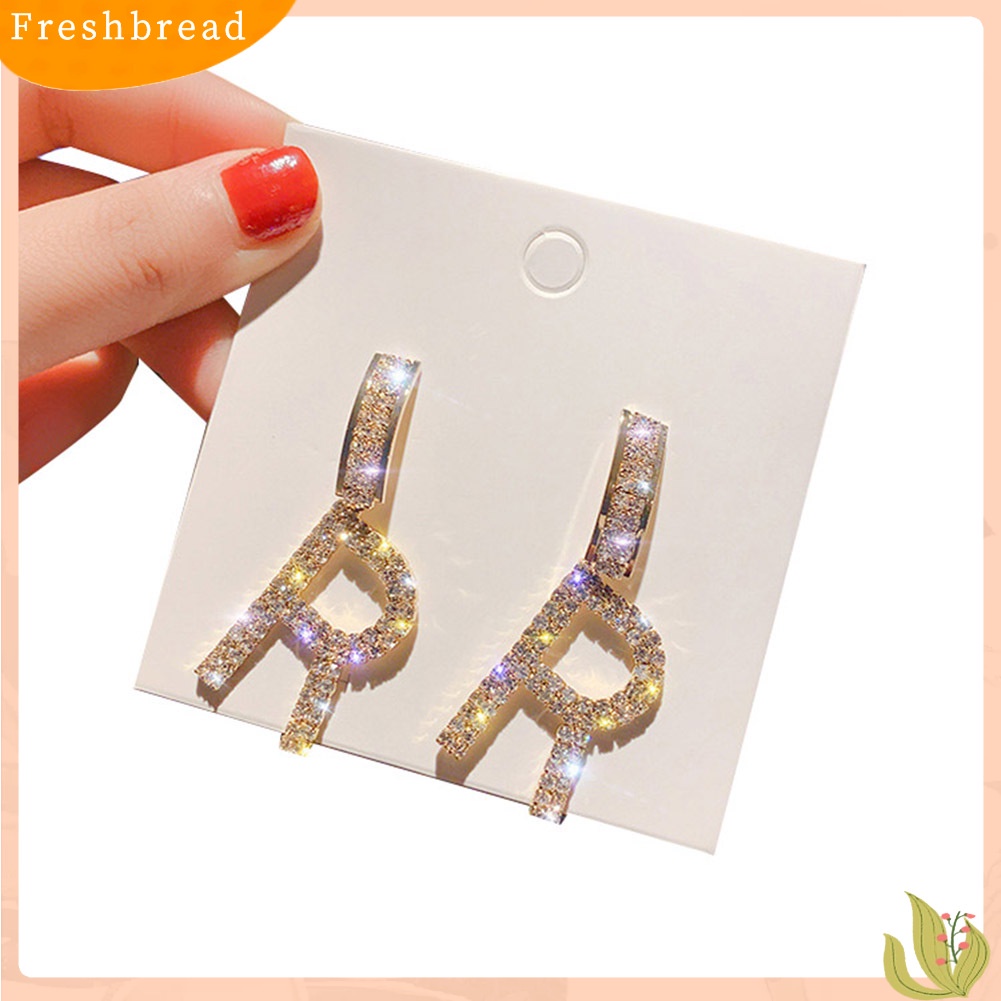 &lt; Freshbread &gt; Fashion Wanita Berlian Imitasi Huruf H R Menjuntai Ear Drop Earrings Pesta Perhiasan Hadiah