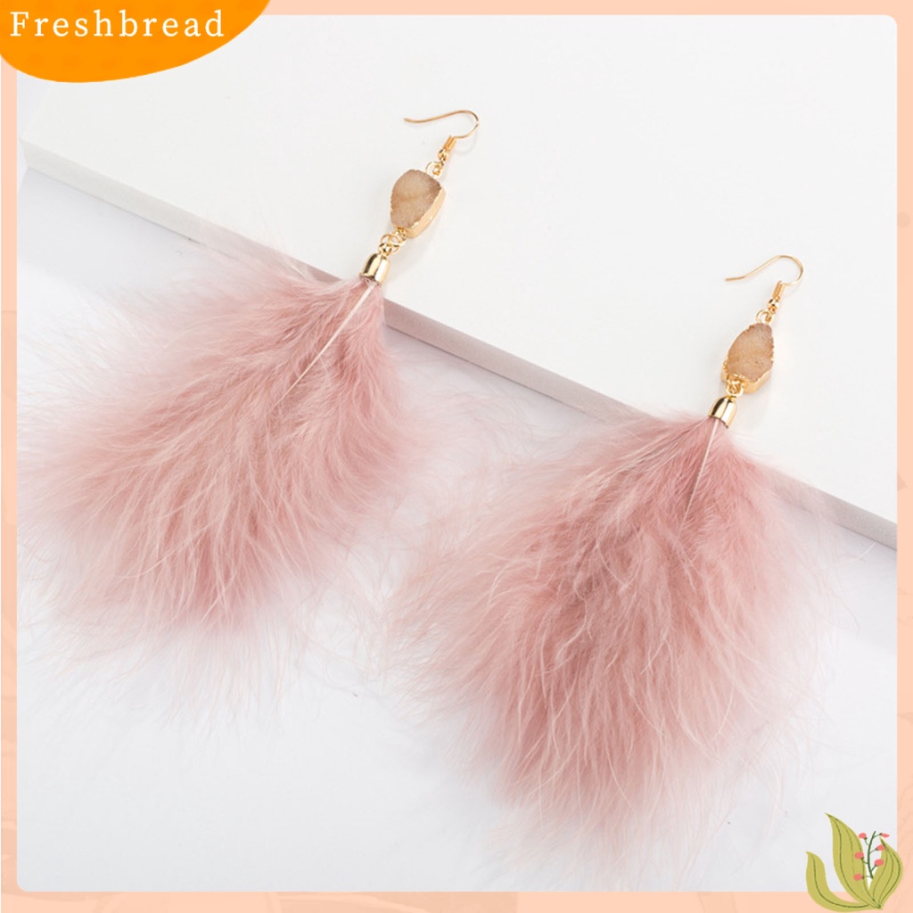 &lt; Freshbread &gt; 1pasang Bertatahkan Kristal Imitasi Tindik Indah Drop Anting-Anting Berlebihan Bulu Menjuntai Kait Anting-Anting Perhiasan Fashion