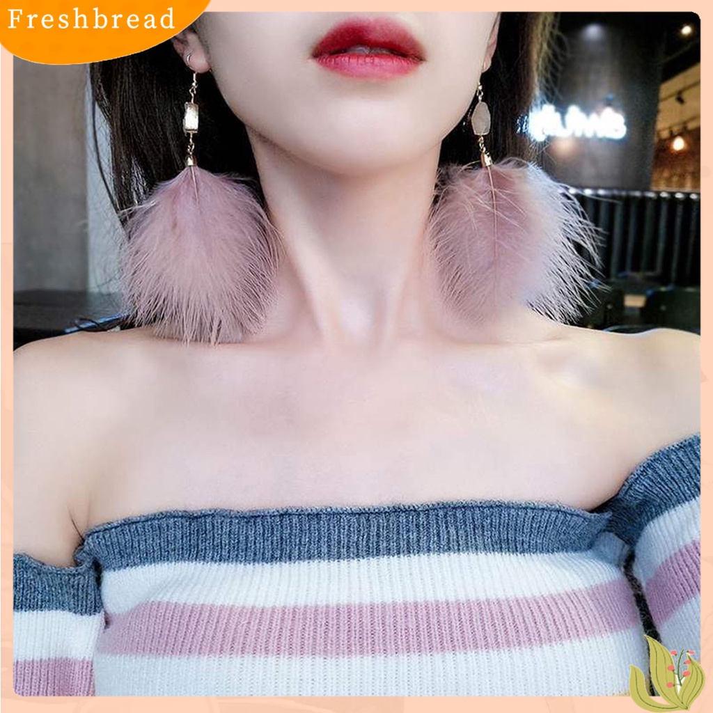 &lt; Freshbread &gt; 1pasang Bertatahkan Kristal Imitasi Tindik Indah Drop Anting-Anting Berlebihan Bulu Menjuntai Kait Anting-Anting Perhiasan Fashion