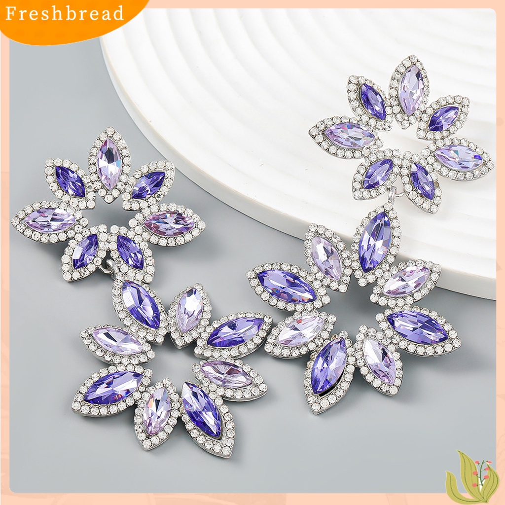 &lt; Freshbread &gt; 1pasang Anting Pejantan Multi-Lapisan Berlebihan Mewah Berwarna Berlian Imitasi Salix Daun Bunga Menjuntai Anting-Anting Perhiasan Fashion