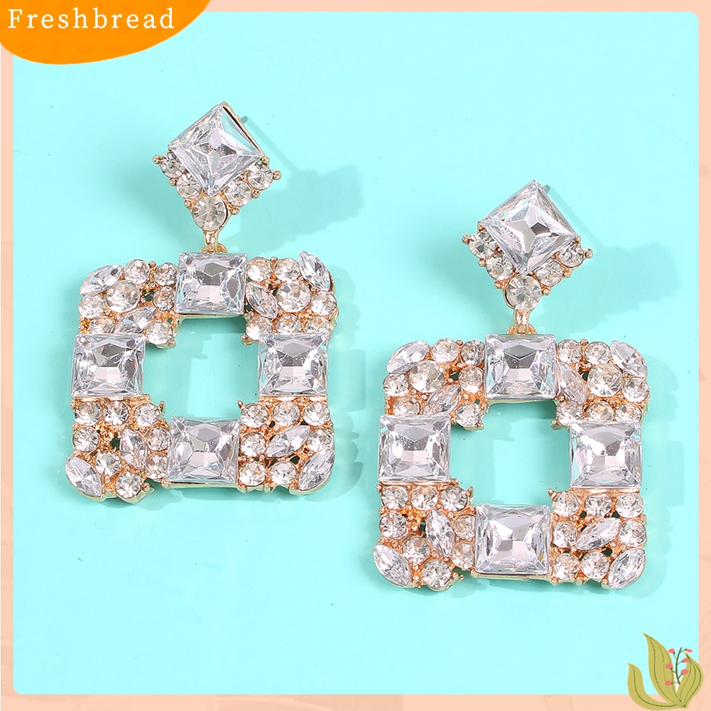 &lt; Freshbread &gt; Wanita Geometris Persegi Multicolor Berlian Imitasi Eardrop Statement Stud Earrings Hadiah